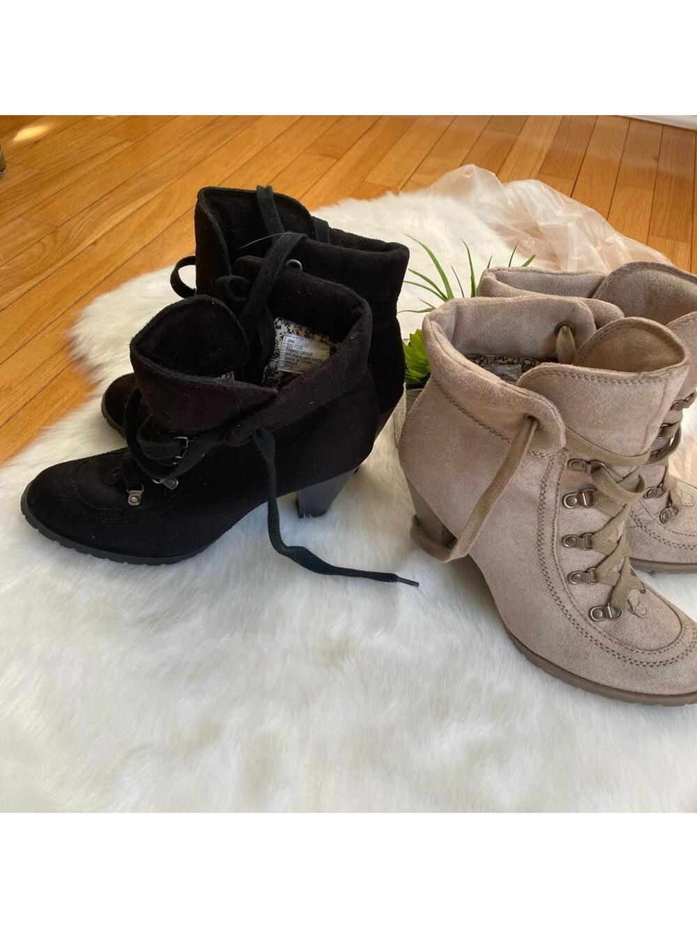 Decree Pair of Women's Lace-Up Ankle Boots Bundle in Black and Beige Size 9